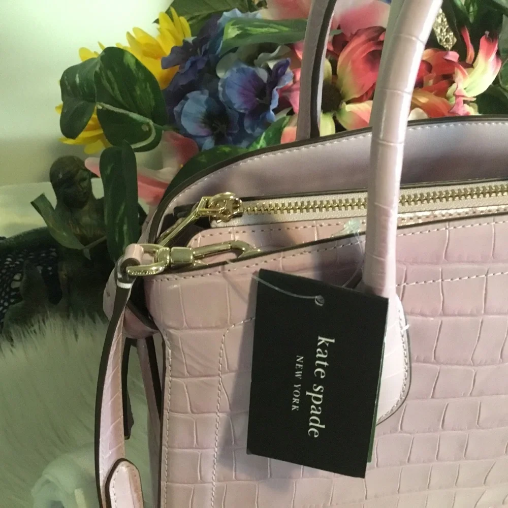 HP-Kate Spade NWT Knott Croc-embossed Medium Zip-top Satchel in Violet Mist/NWT - Picture 11 of 15